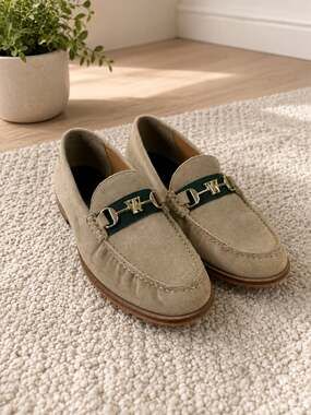 Walk London Mens Sand Suede Horsebit Loafers Green Gold Slip On Shoes US 9